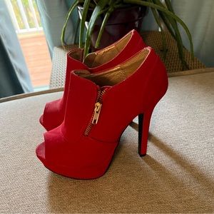 Qupid women suede peep toe zipper ankle booties